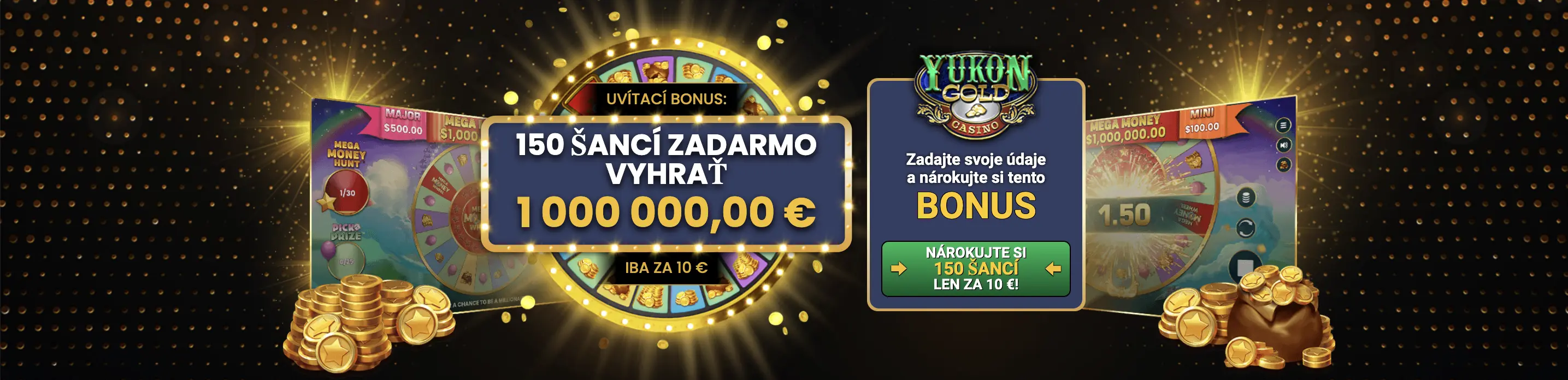 Yukon Gold Casino – 150 šancí na výhru na Mega Money Wheel