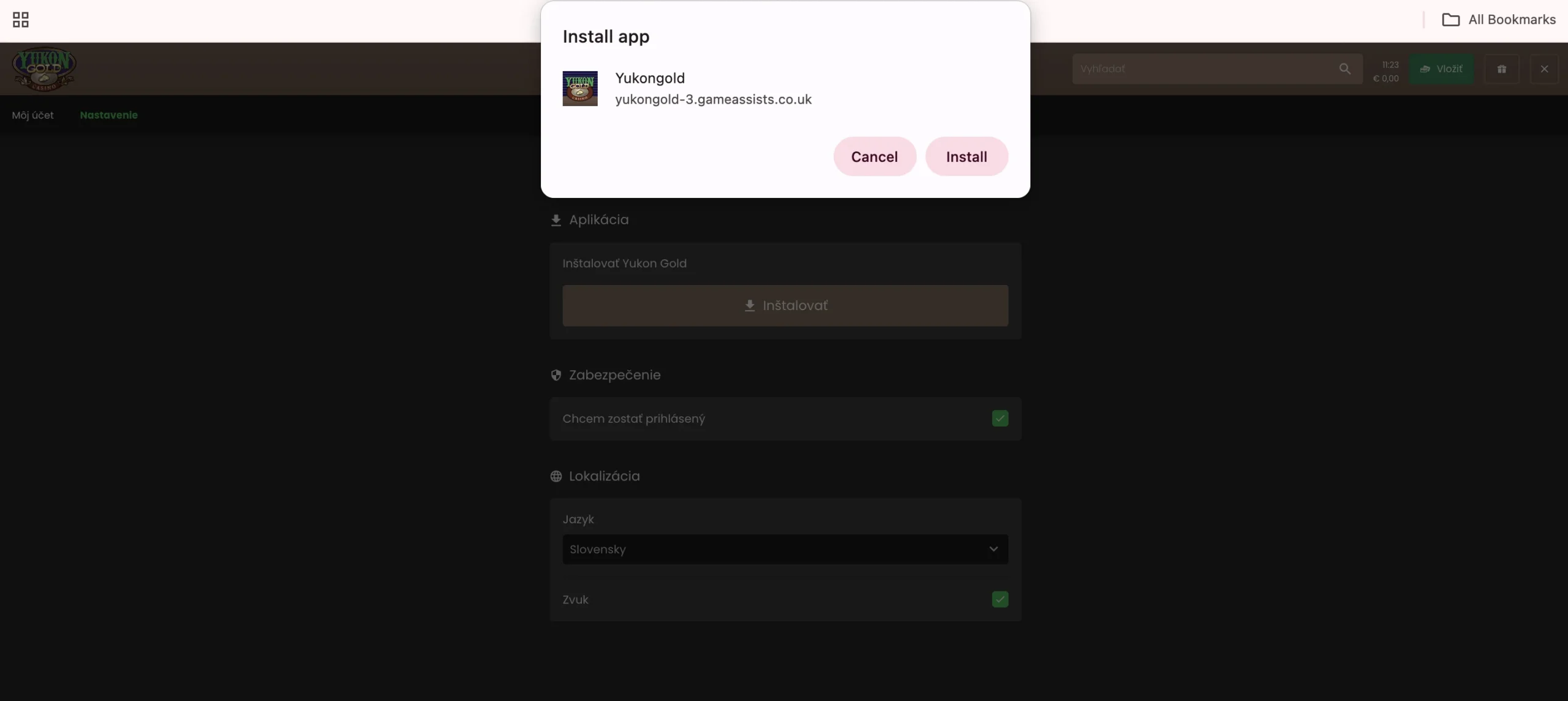 Yukon Gold Casino – inštalácia PWA aplikácie Yukongold cez prehliadač (Install app)
