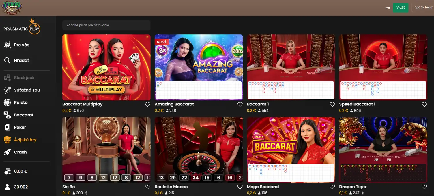 yukon gold casino live games ázijské hry