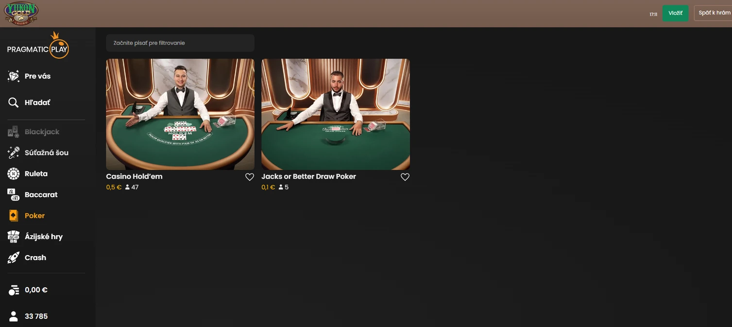 yukon gold casino poker so skutočnými dealermi