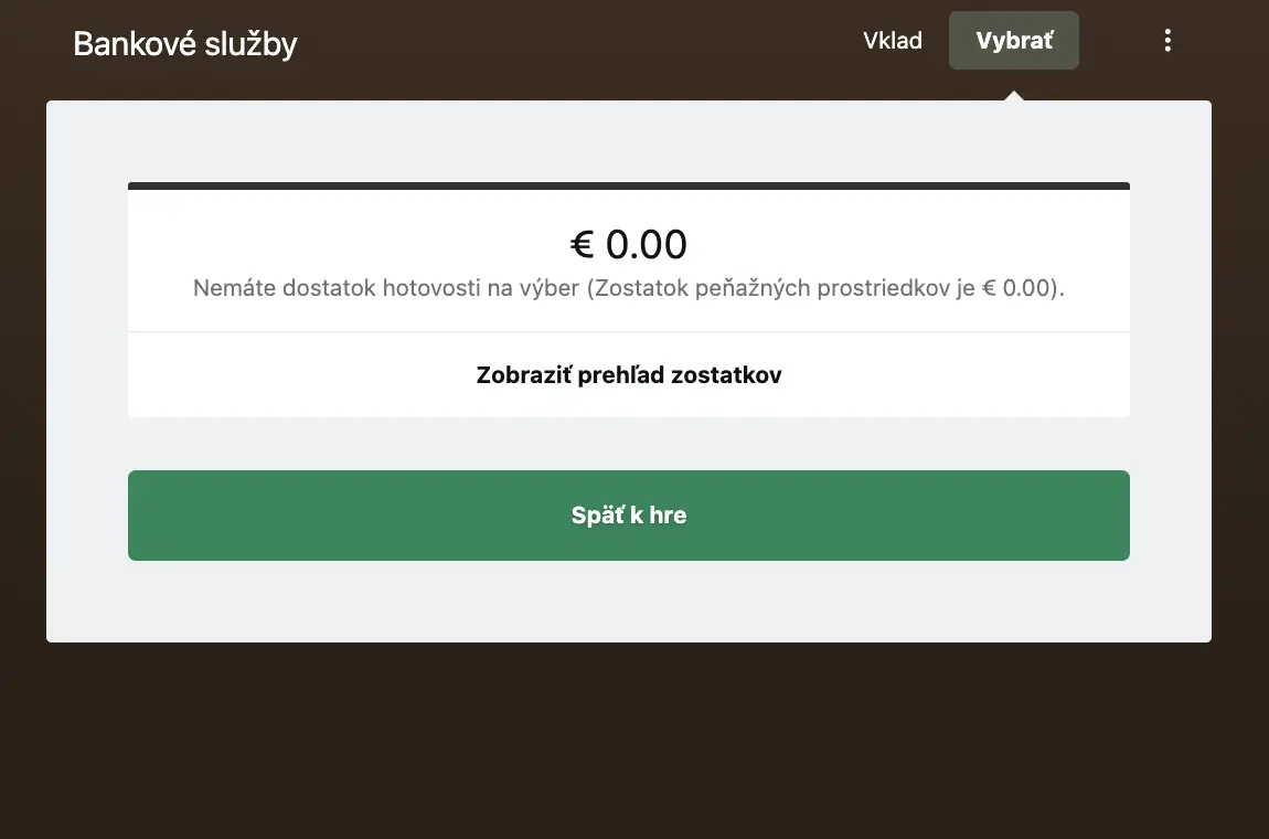 Yukon Gold Casino – sekcia Bankové služby a výber s prehľadom zostatku účtu