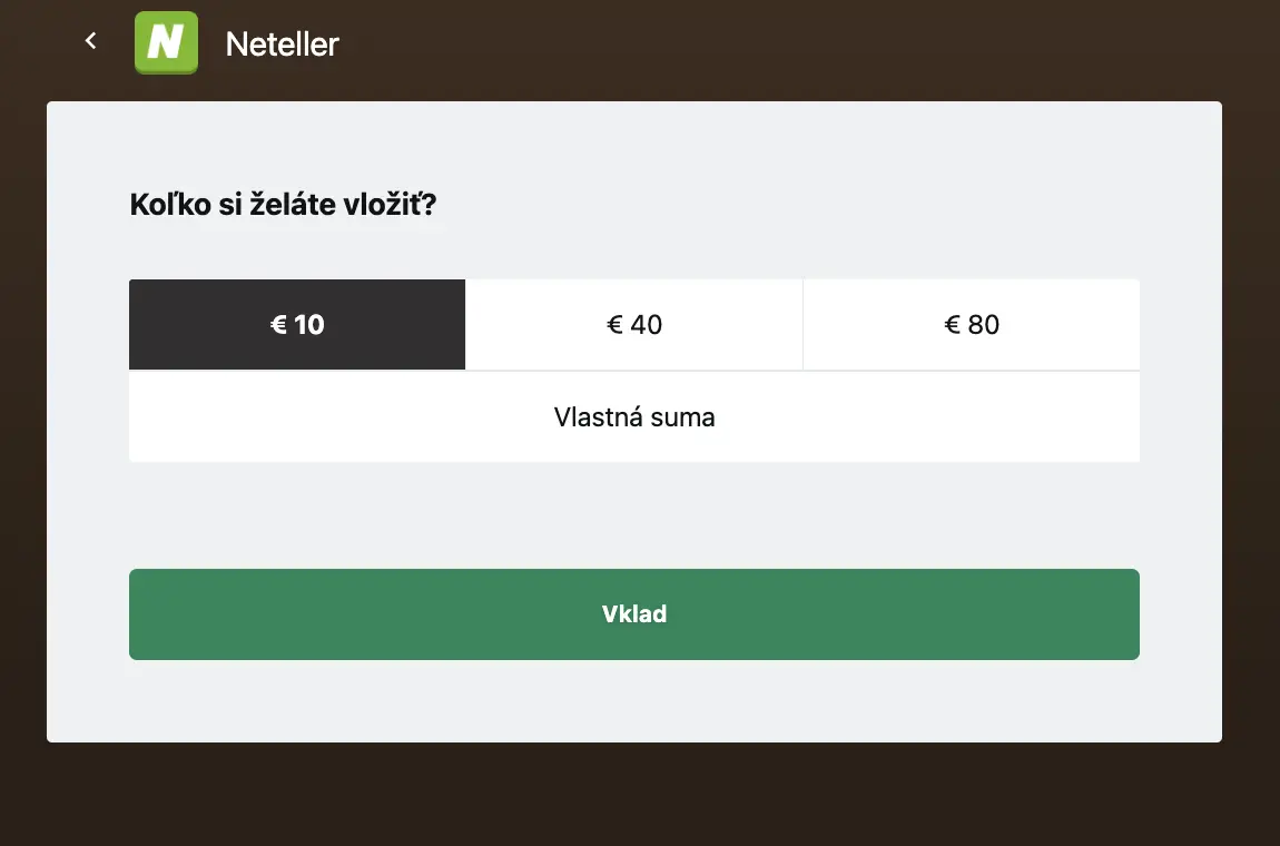 Yukon Gold Casino – vklad cez e-peňaženku Neteller s prednastavenými sumami 10/40/80 €